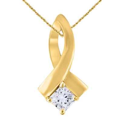 0.25 Carat Princess Cut Natural Diamond Pendant For Women In 10K Rose White & Yellow Gold With 18" Box Chain