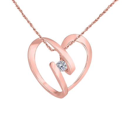 MAULIJEWELS 10K Rose White & Yellow Gold 0.25 Carat Natural Diamond Heart Shape Pendant Necklace With 18" Box Chain