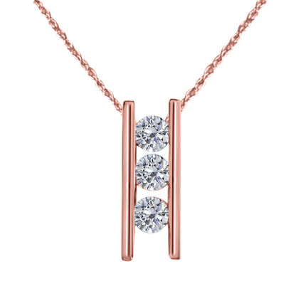 0.25 Carat White Diamond Channel Set Pendant Necklace for Women In 10K Rose White & Yellow Gold