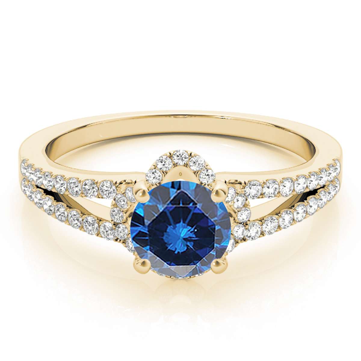 0.75 Carat Glitzy Halo Blue Diamond Engagement Wedding Ring In 14K Rose White & Yellow Gold