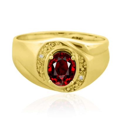 0.95 Carat Oval Shape Garnet And White Diamond Gemstone Rings For Men's 10K White & Yellow Gold Mauli Jewels