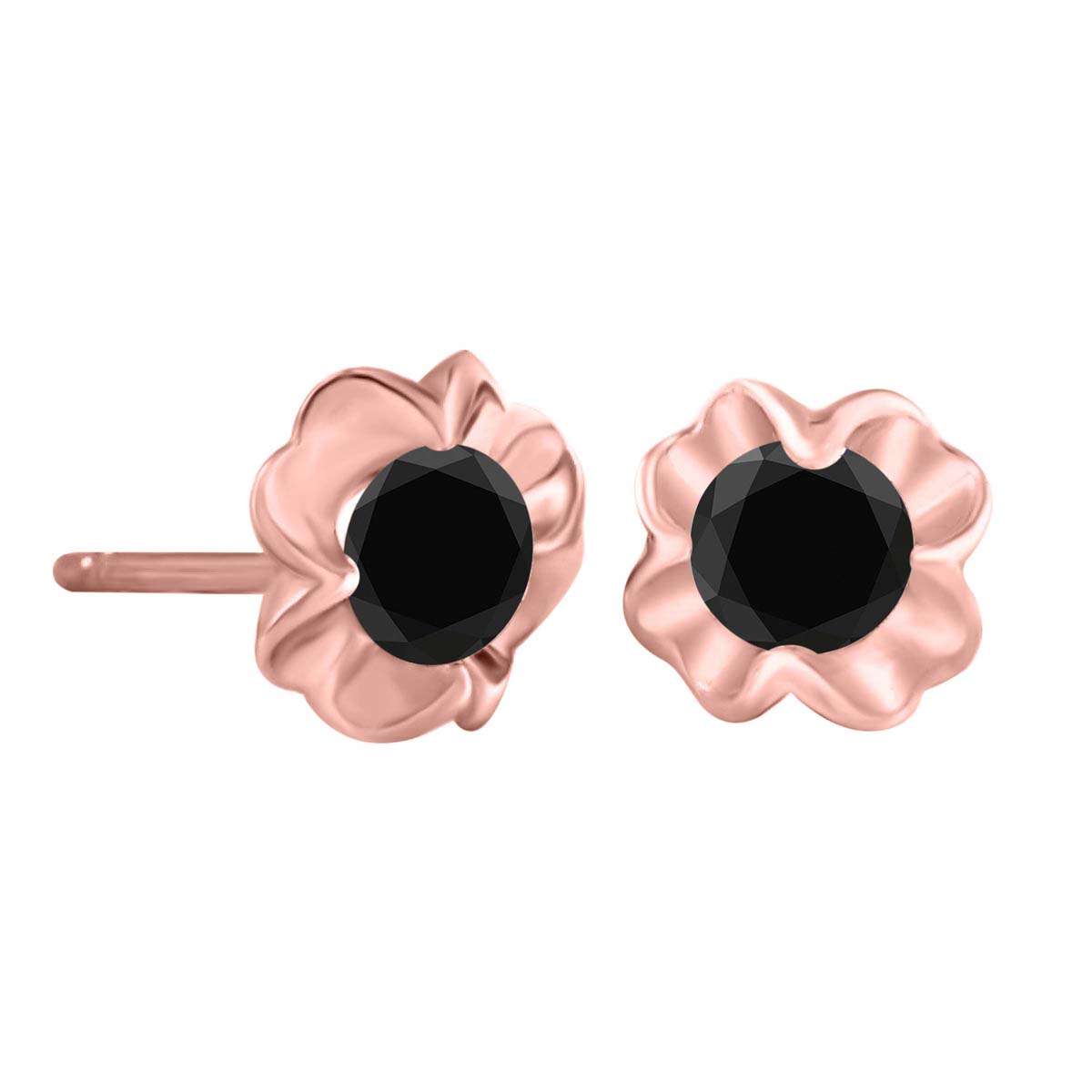 1.00 Carat Black Diamond 10K Rose White & Yellow Solid Gold Prong Set Stud Earrings For Women