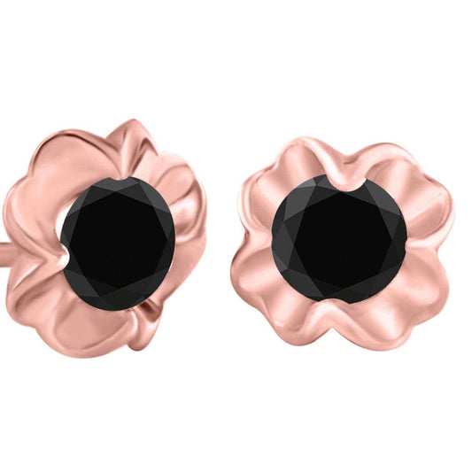 1.00 Carat Black Diamond 10K Rose White & Yellow Solid Gold Prong Set Stud Earrings For Women