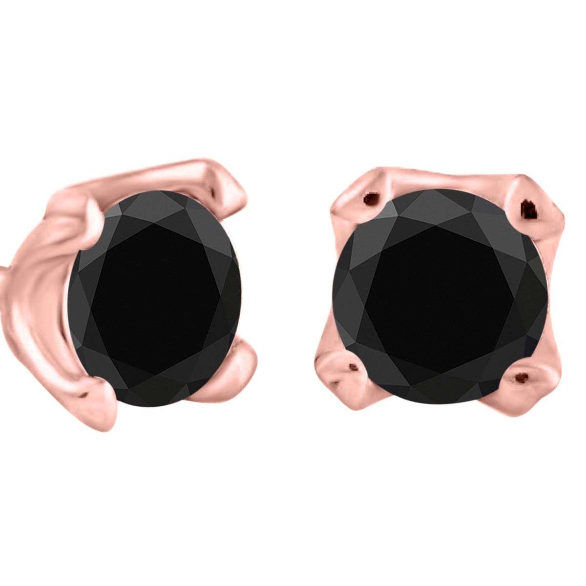 0.75 Carat Natural Black Diamond Prong Set Stud Earrings For Women In 14K White Rose & Yellow Gold With Secure Backs