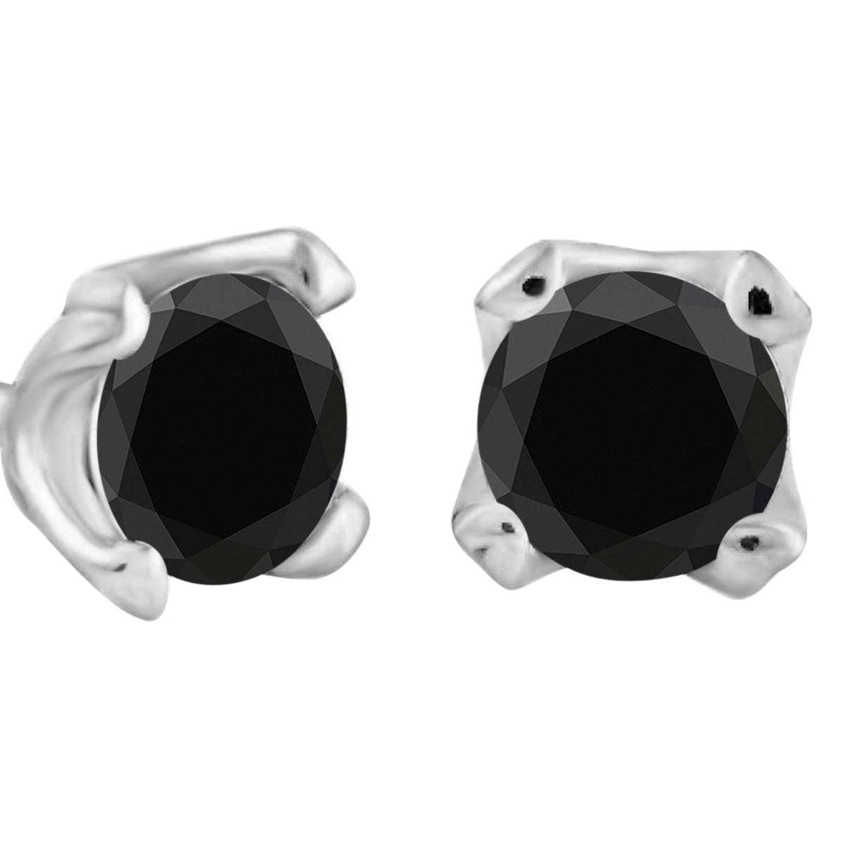 0.75 Carat Natural Black Diamond Prong Set Stud Earrings For Women In 14K White Rose & Yellow Gold With Secure Backs