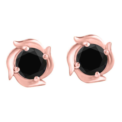 1.00 Carat Natural Black Diamond Stud Earrings For Women In 14K Solid Rose White & Yellow Gold With Secure Push Back