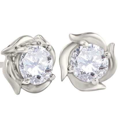 1.00 Carat Natural Round White Diamond ( H-I/ I1-I2 ) Stud Earrings For Women In 14K Solid Rose White & Yellow Gold