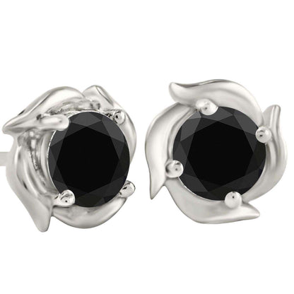 1.00 Carat Natural Black Diamond Stud Earrings For Women In 14K Solid Rose White & Yellow Gold With Secure Push Back