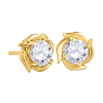 1.00 Carat Natural Round White Diamond ( H-I/ I1-I2 ) Stud Earrings For Women In 14K Solid Rose White & Yellow Gold