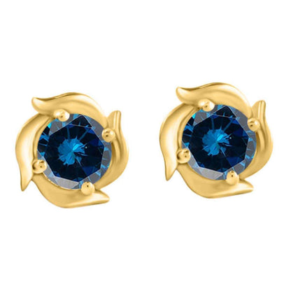 1.00 Carat Prong Set Blue Diamond Stud Earrings For Women In 14K Rose White & Yellow Gold With Secure Backs