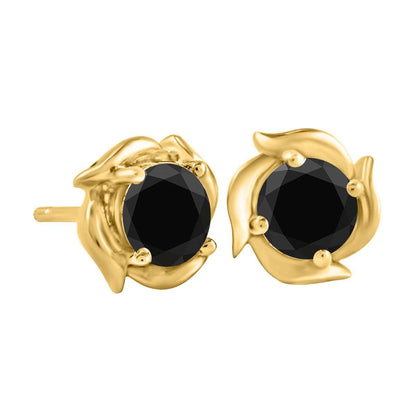 1.00 Carat Natural Black Diamond Stud Earrings For Women In 14K Solid Rose White & Yellow Gold With Secure Push Back