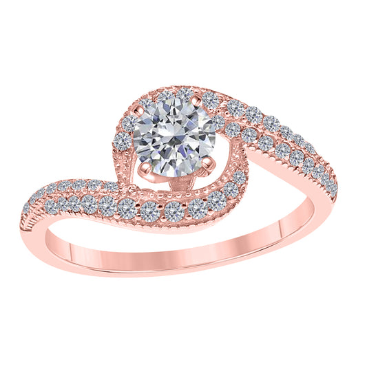 MauliJewels 1.00 Carat White Diamond Engagement Ring for Women in 10K Gold, Round Halo Style Curved Wedding Ring with 4 Prong Setting