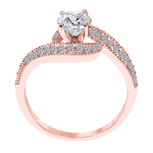 MauliJewels 1.00 Carat White Diamond Engagement Ring for Women in 10K Gold, Round Halo Style Curved Wedding Ring with 4 Prong Setting