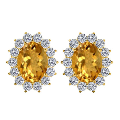 3.45 Carat Oval Citrine And Natural Round White Diamond Gemstone Stud Earrings Carat 10K White Gold / Yellow Gold