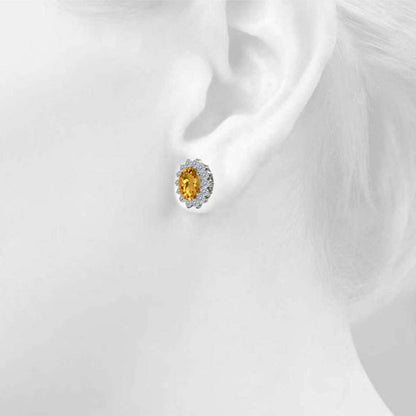 3.45 Carat Oval Citrine And Natural Round White Diamond Gemstone Stud Earrings Carat 10K White Gold / Yellow Gold