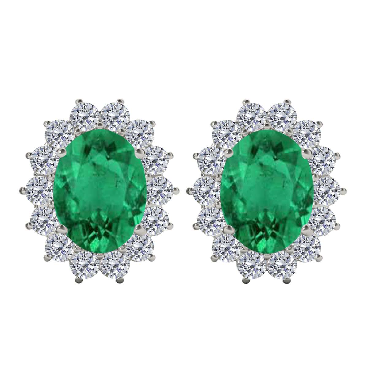 3.45 Carat Emerald Diamond Oval Shape Gemstone/Natural Round Stone Stud Earrings Carat 10K White & Yellow Gold