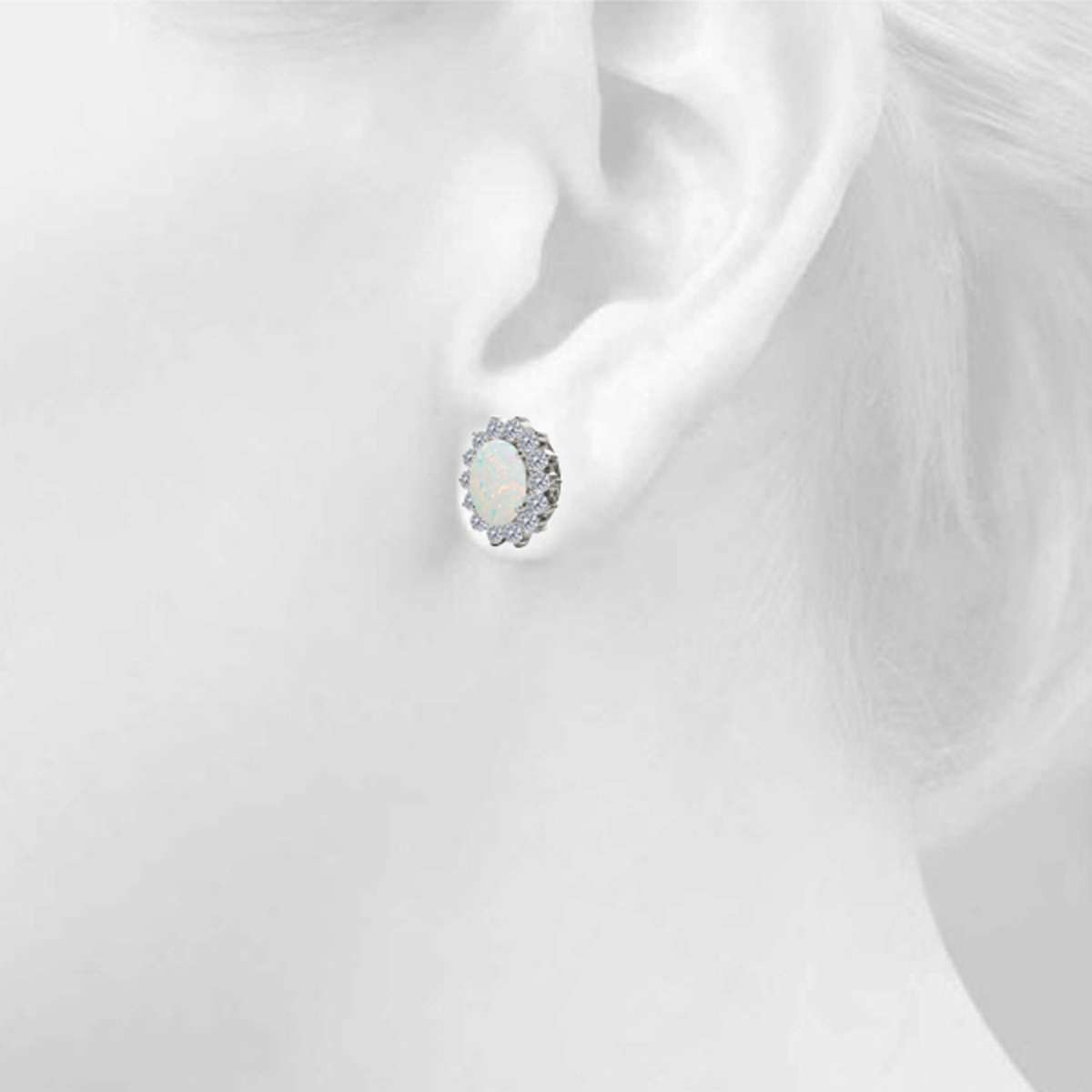 3.45 Carat Natural Diamond And Oval Opal Gemstone Stud Earrings For Women's In 10K White & Yellow Gold