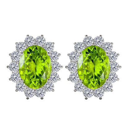 3.45 Carat Oval Shape Peridot And Round White Diamond Gemstone Stud Earrings Carat 10K White Gold Yellow Gold