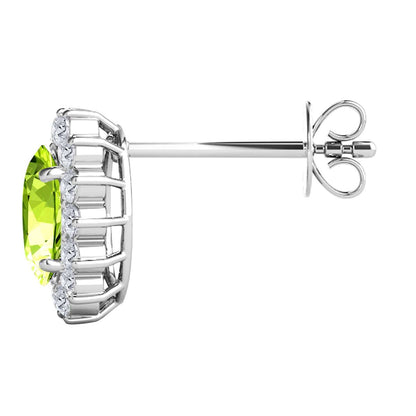 3.45 Carat Oval Shape Peridot And Round White Diamond Gemstone Stud Earrings Carat 10K White Gold Yellow Gold