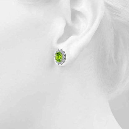 3.45 Carat Oval Shape Peridot And Round White Diamond Gemstone Stud Earrings Carat 10K White Gold Yellow Gold