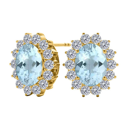 3.45 Carat Oval Gemstone/Natural/Round/White Diamond Stud Earring Carat 10K Solid White/Yellow Gold