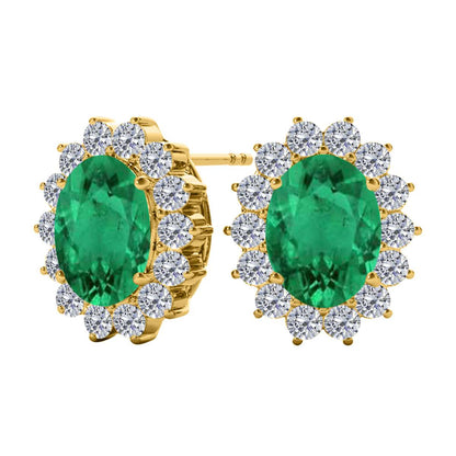 3.45 Carat Emerald Diamond Oval Shape Gemstone/Natural Round Stone Stud Earrings Carat 10K White & Yellow Gold Mauli Jewels