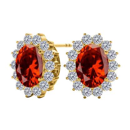 3.45 Carat Diamond Carat Oval Shape Garnet Gemstone Earrings Carat 10K White & Yellow Gold