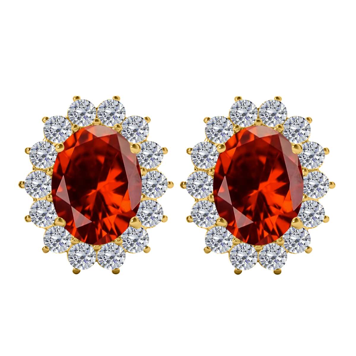 3.45 Carat Diamond Carat Oval Shape Garnet Gemstone Earrings Carat 10K White & Yellow Gold