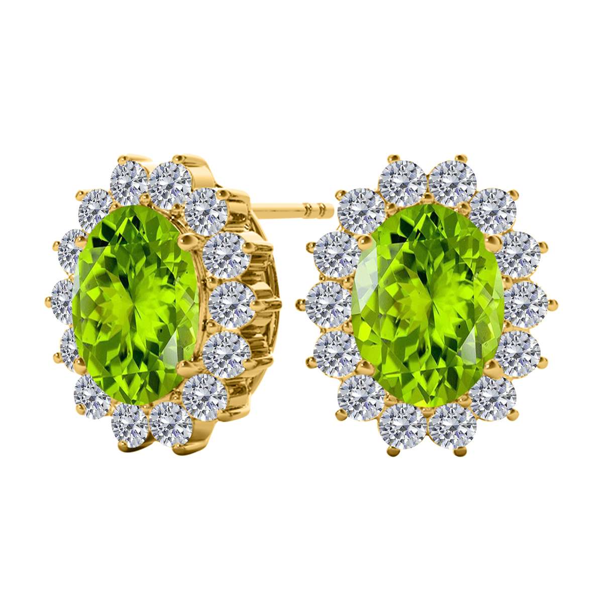 3.45 Carat Oval Shape Peridot And Round White Diamond Gemstone Stud Earrings Carat 10K White Gold Yellow Gold