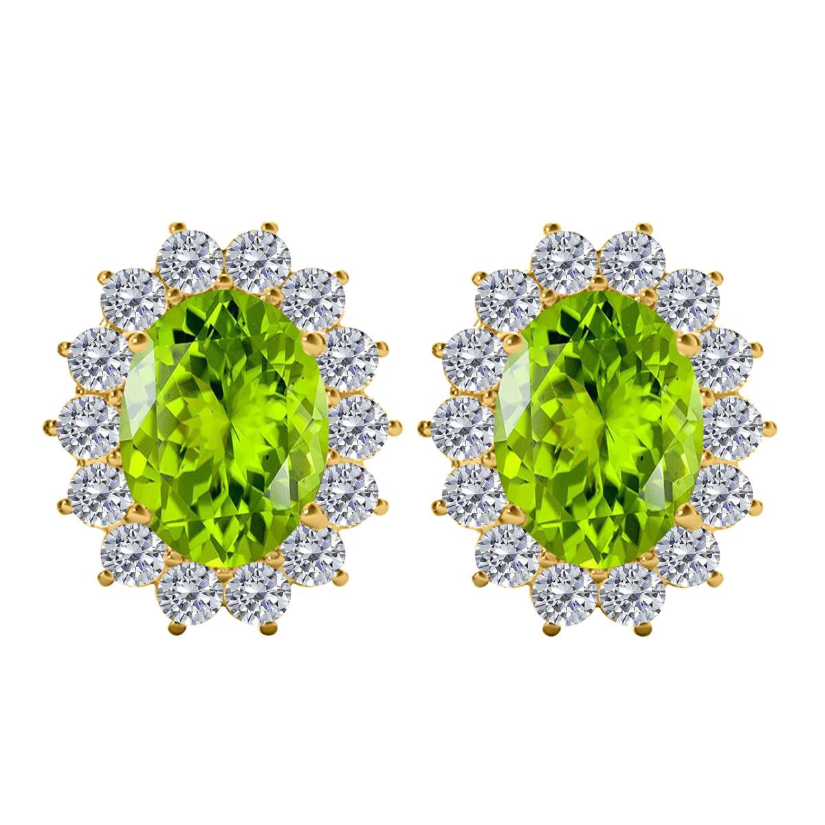 3.45 Carat Oval Shape Peridot And Round White Diamond Gemstone Stud Earrings Carat 10K White Gold Yellow Gold