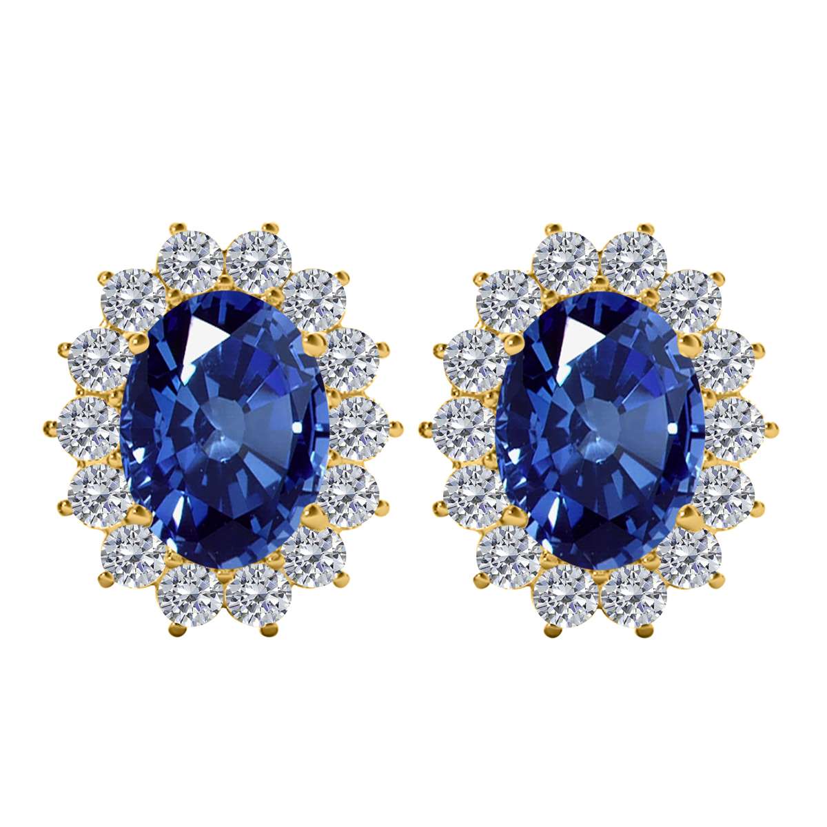 3.45 Carat Oval Sapphire And Natural Round White Diamond Gemstone Stud Earrings Carat 10K White / Yellow Gold