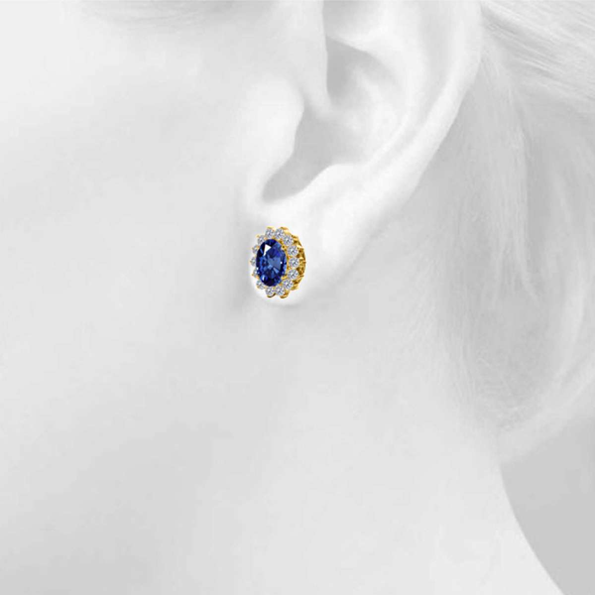 3.45 Carat Oval Sapphire And Natural Round White Diamond Gemstone Stud Earrings Carat 10K White / Yellow Gold