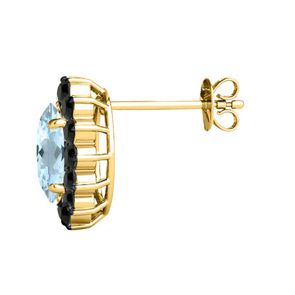 3.45 Carat Oval Shape Aquamarine And Natural Black Diamond Stud Earrings Carat 10K White Gold/Yellow Gold