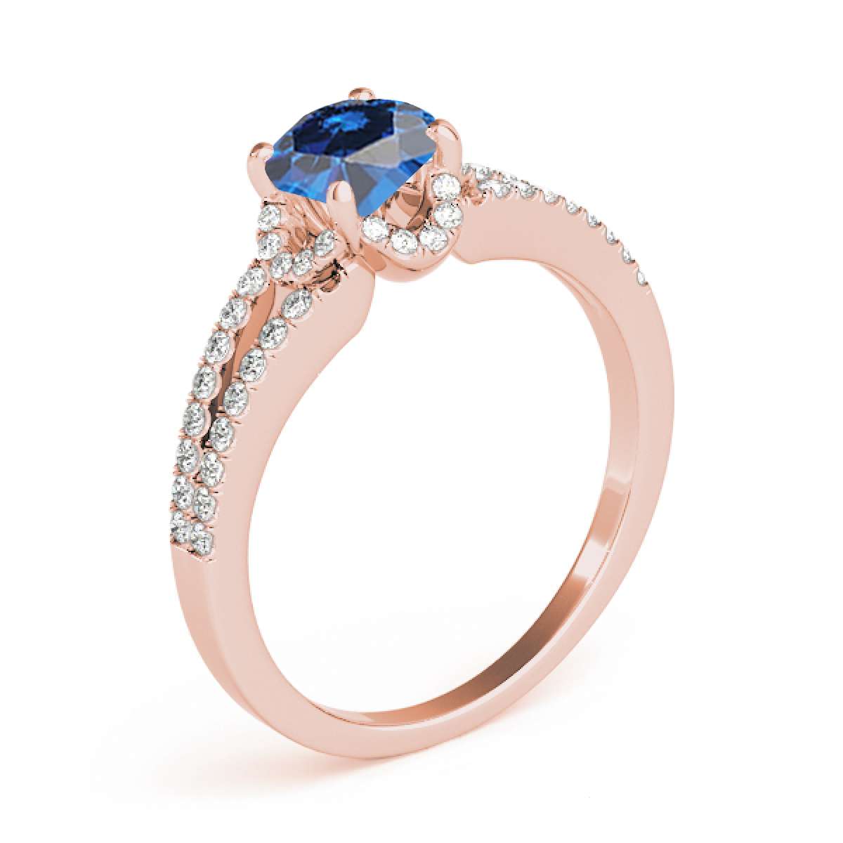 0.75 Carat Glitzy Halo Blue Diamond Engagement Wedding Ring in 14K Rose, White & Yellow Gold Mauli Jewels