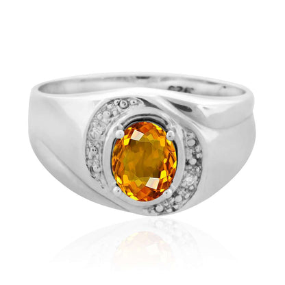 10K White & Yellow Gold 0.95 Carat Oval Shape Citrine And White Diamond Gemstone Ring For Men's