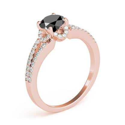 0.75 Carat Halo Black Diamond Engagement Wedding Ring in 14K Rose, White & Yellow Gold Mauli Jewels