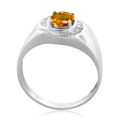 10K White & Yellow Gold 0.95 Carat Oval Shape Citrine And White Diamond Gemstone Ring For Men's