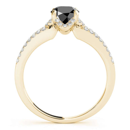 0.75 Carat Halo Black Diamond Engagement Wedding Ring in 14K Rose, White & Yellow Gold Mauli Jewels