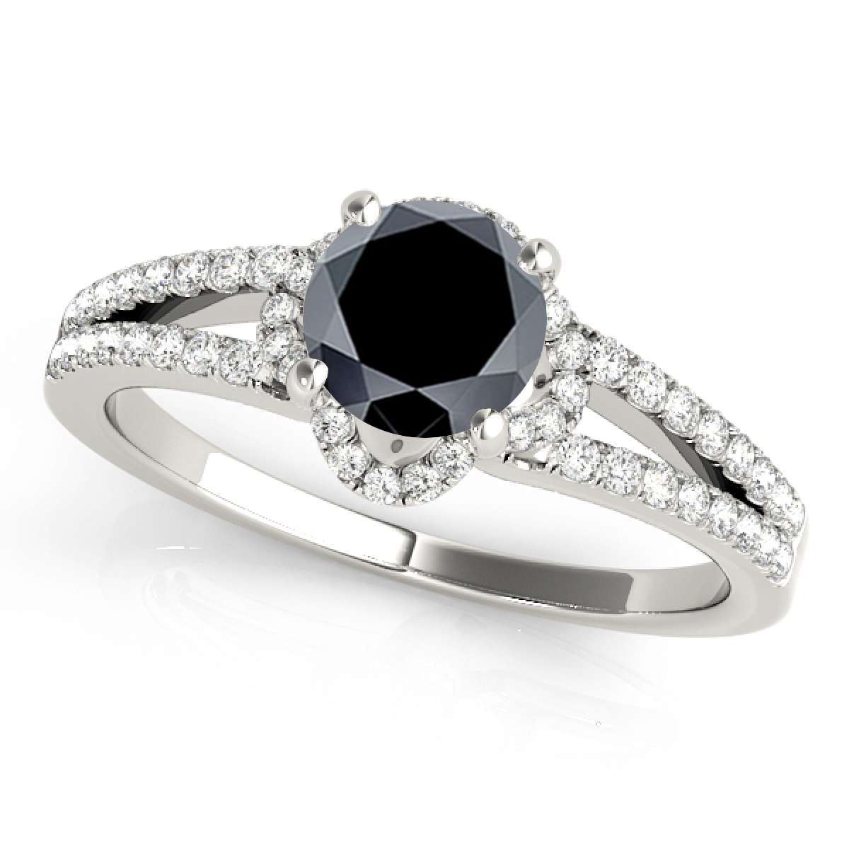 0.75 Carat Halo Black Diamond Engagement Wedding Ring in 14K Rose, White & Yellow Gold Mauli Jewels