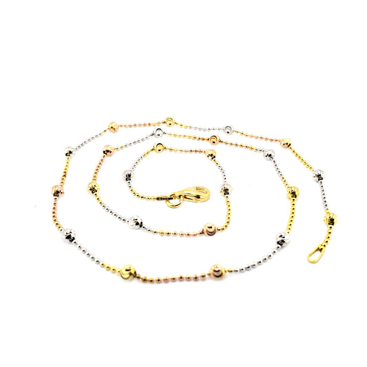 Mauli Jewels 3.2MM Tri-Color 14K Rose, White & Yellow Gold Rhodium Plated Ball Bead 18-Inch Italian Necklace Chain for Women, 925 Sterling Silver