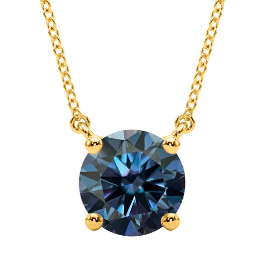 Mauli Jewels 0.75 Ct Blue Moissanite Solitaire Pendant Necklace for Women | EF-VS1 Clarity | 14K Gold Over 925 Sterling Silver with Silver Cable Chain – Classic Round Design