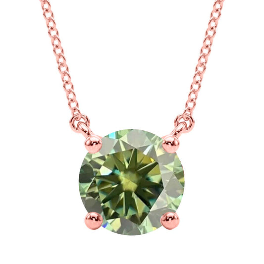Mauli Jewels 14K Gold 0.75 Ct Lab Grown Green Moissanite Diamond Pendant Necklace Women (EF-VS1, 1 Stone) with Gold Cable Chain – Classic Round Solitaire Design