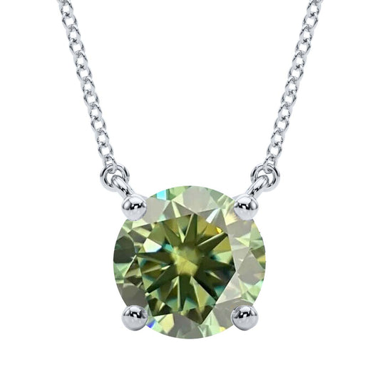 Mauli Jewels 14K Gold 3.00 Ct Lab Grown Green Moissanite Diamond Pendant Necklace Women (EF-VS1, 1 Stone) with Gold Cable Chain – Classic Round Solitaire Design