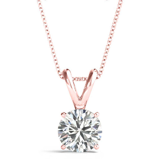 Mauli Jewels 10 Carat Round Moissanite Solitaire Pendant Necklace for Women | EF-VS1 Clarity | 14K Gold Over 925 Sterling Silver with Cable Chain in Rose, White & Yellow Gold