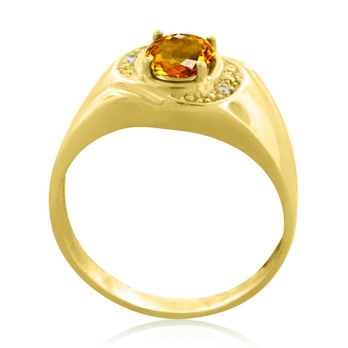 10K White & Yellow Gold 0.95 Carat Oval Shape Citrine And White Diamond Gemstone Ring For Men's