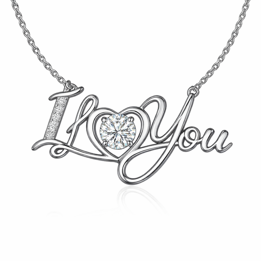 Mauli Jewels 1.00 Carat I Love You Lab Grown Diamond Pendant Necklace for Women in 10K White & Yellow Gold, EF VS1 Excellent Cut Diamond with 18 Inch Cable Chain