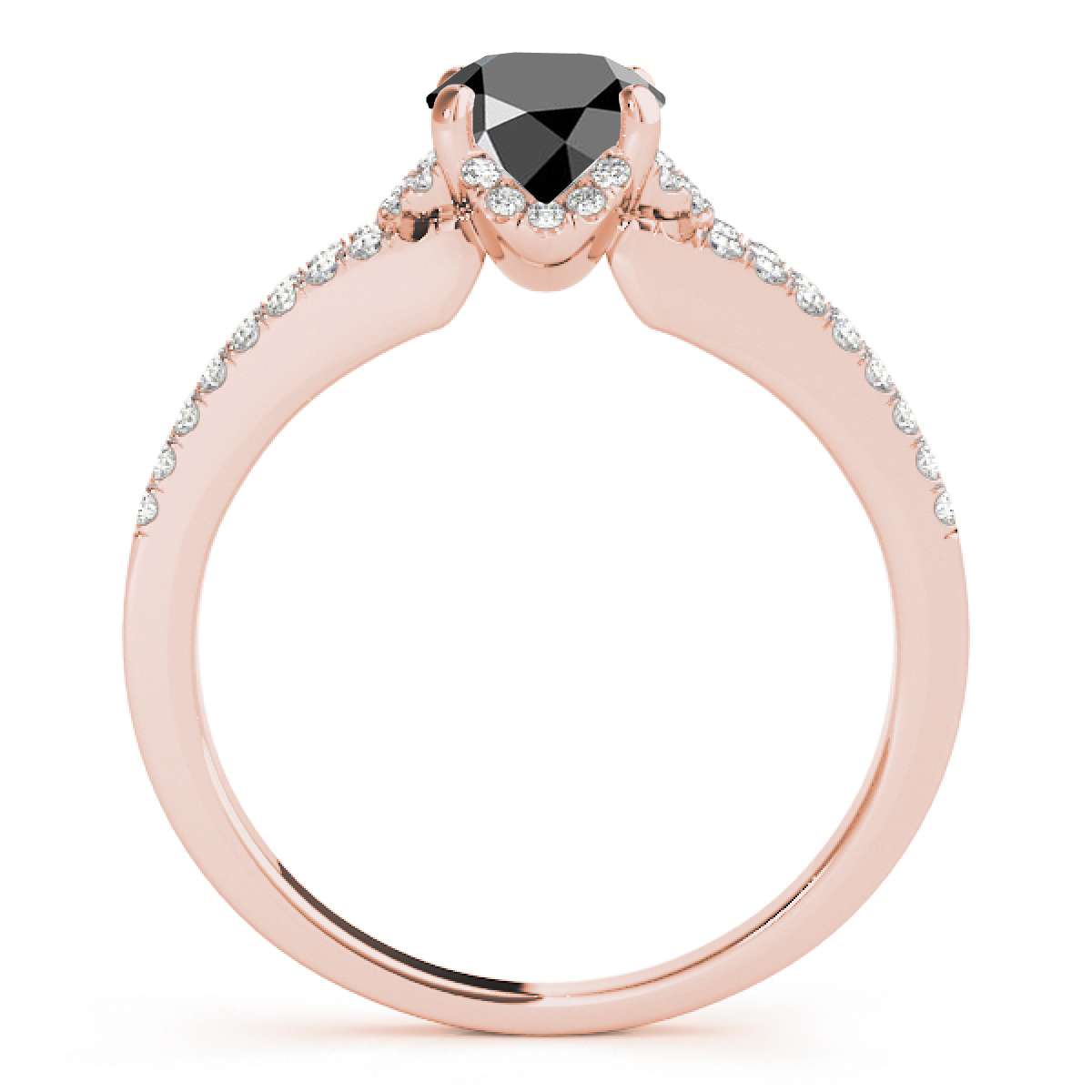 0.75 Carat Halo Black Diamond Engagement Wedding Ring in 14K Rose, White & Yellow Gold Mauli Jewels