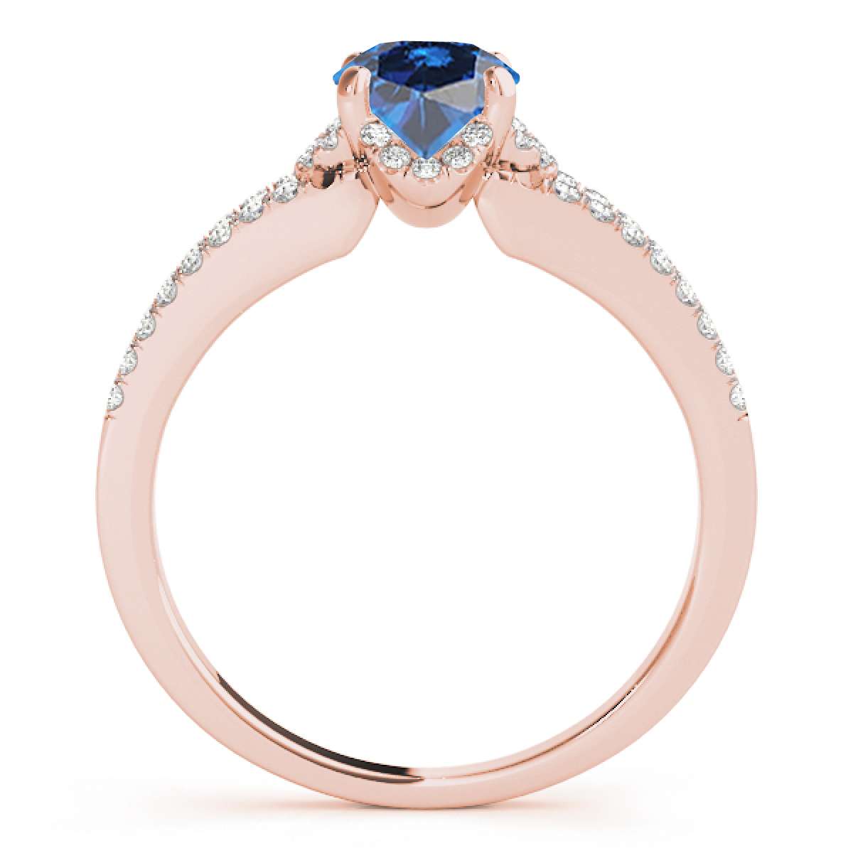 0.75 Carat Glitzy Halo Blue Diamond Engagement Wedding Ring in 14K Rose, White & Yellow Gold Mauli Jewels