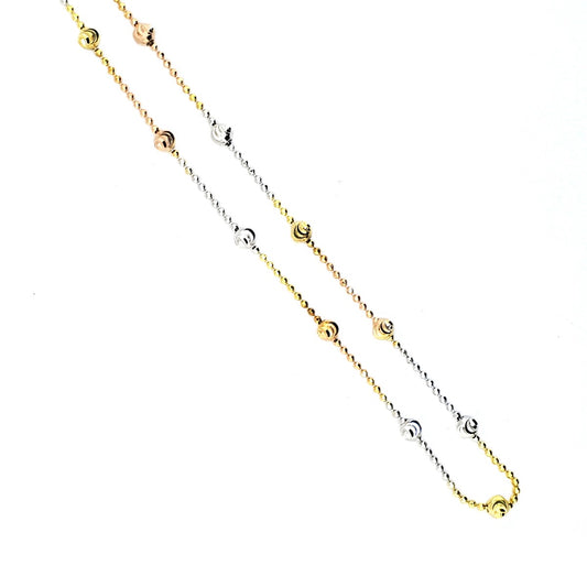 Mauli Jewels 3.2MM Tri-Color 14K Rose, White & Yellow Gold Rhodium Plated Ball Bead 18-Inch Italian Necklace Chain for Women, 925 Sterling Silver