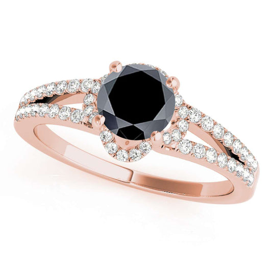 0.75 Carat Halo Black Diamond Engagement Wedding Rings In 14K Rose White & Yellow Gold